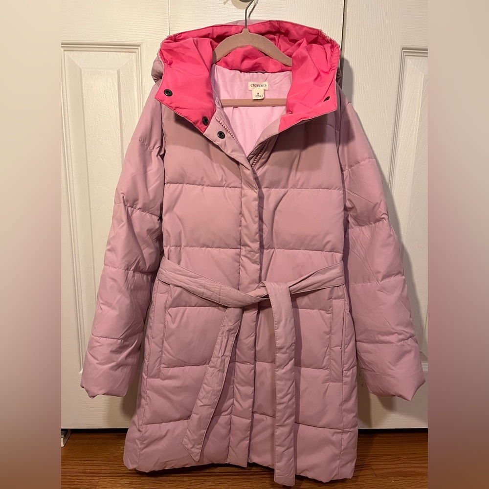 J Crew girls size 8 purple long length puffer jacket.